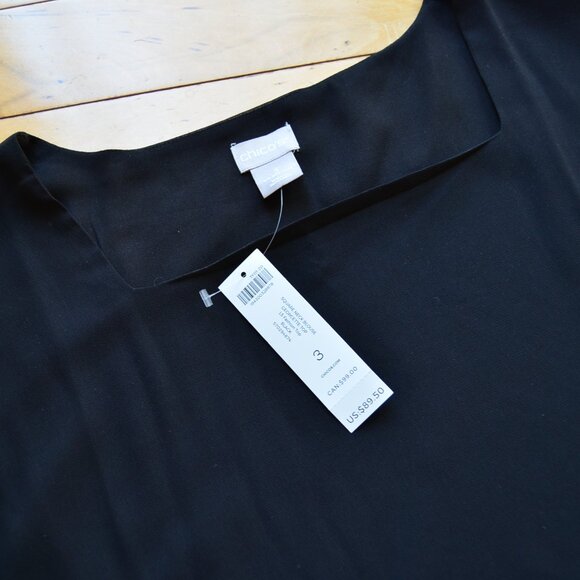 Chico's Chicos Square Neck Blouse Georgette Top Black NWT Size 3 US XL - Picture 2 of 11